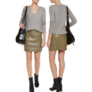 Rebecca Minkoff VIXEN Olive Green 100% Leather Whip Stitch Mini Skirt Sz 4 NWT